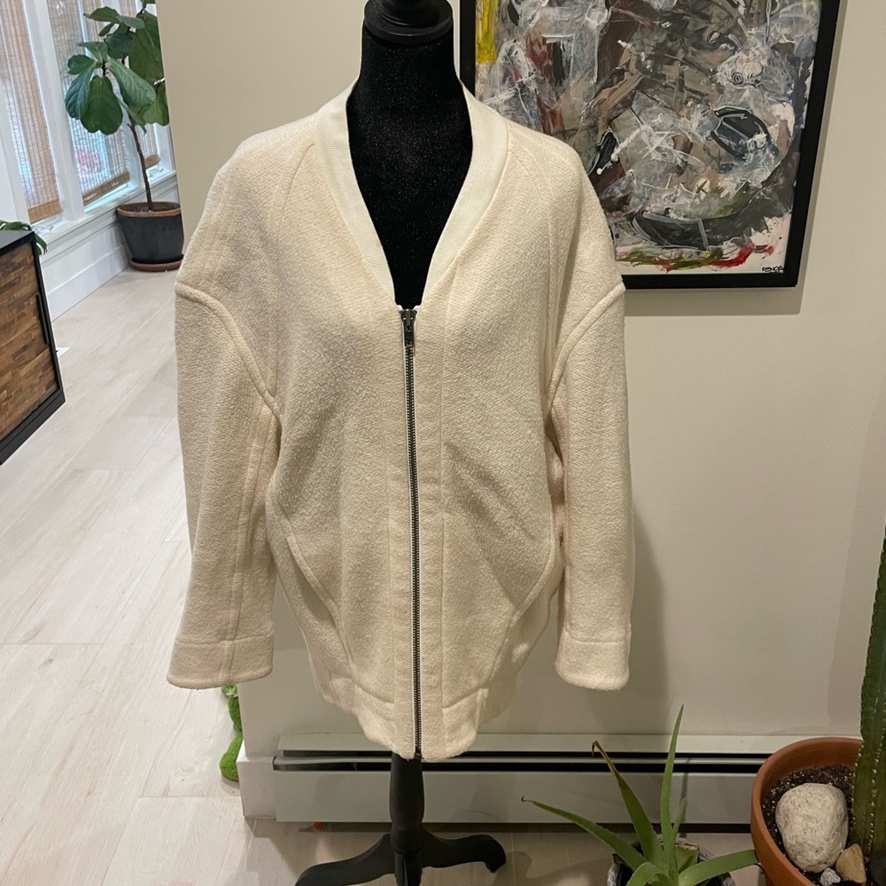 Cream Zip-Front Knit Jacket oversized
